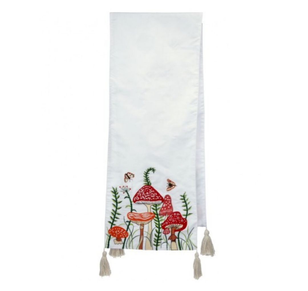 Summer Mushroom Tassel Table Runner