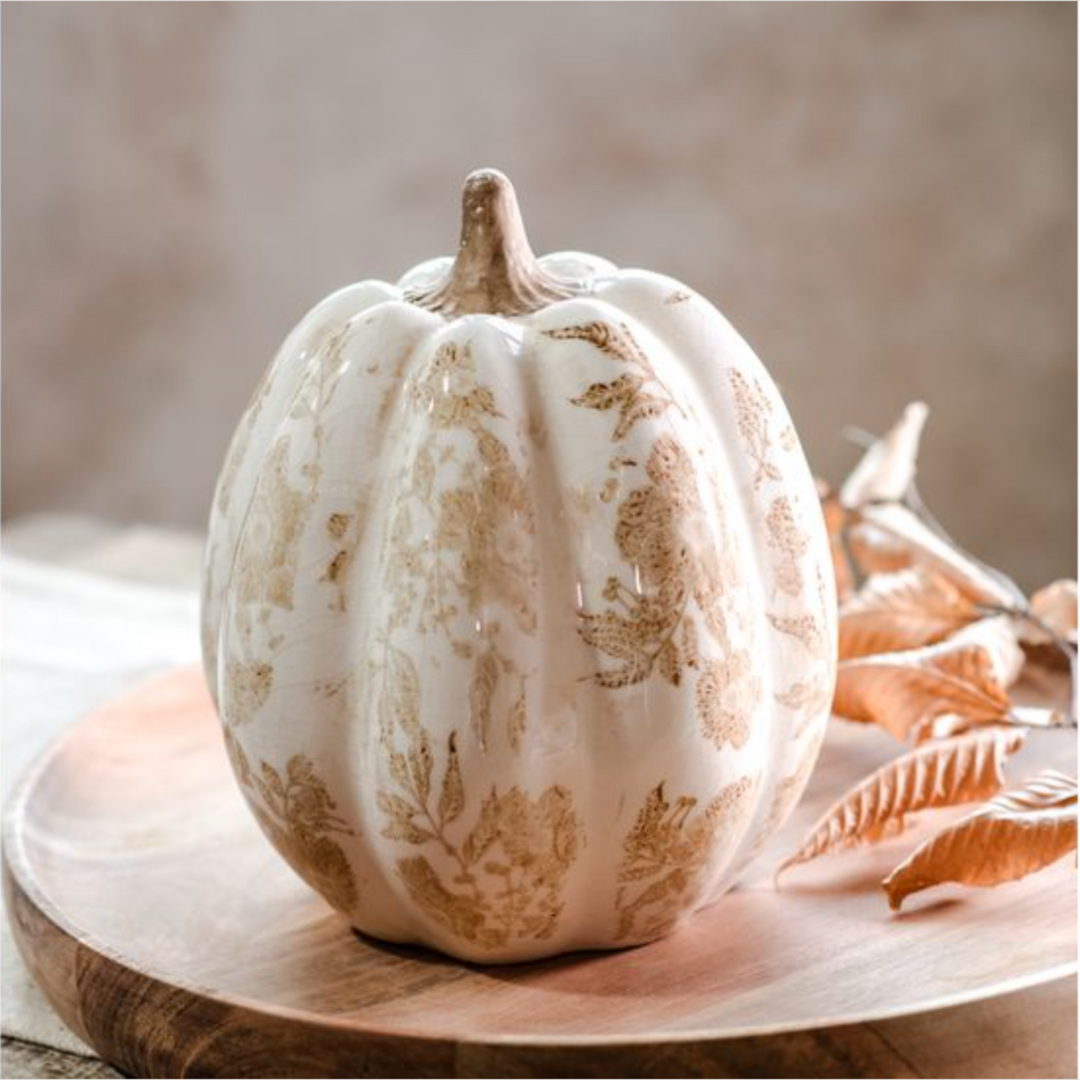Neutral Leaf Imprinted Pumpkin
