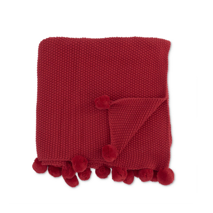 Pom Pom Stitch Knit Cotton Throw