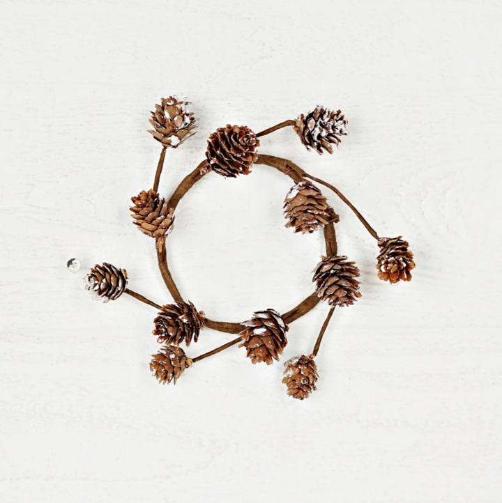 Flocked Natural Birch Cone Candle Ring