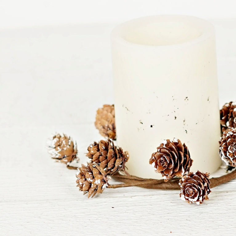 Flocked Natural Birch Cone Candle Ring