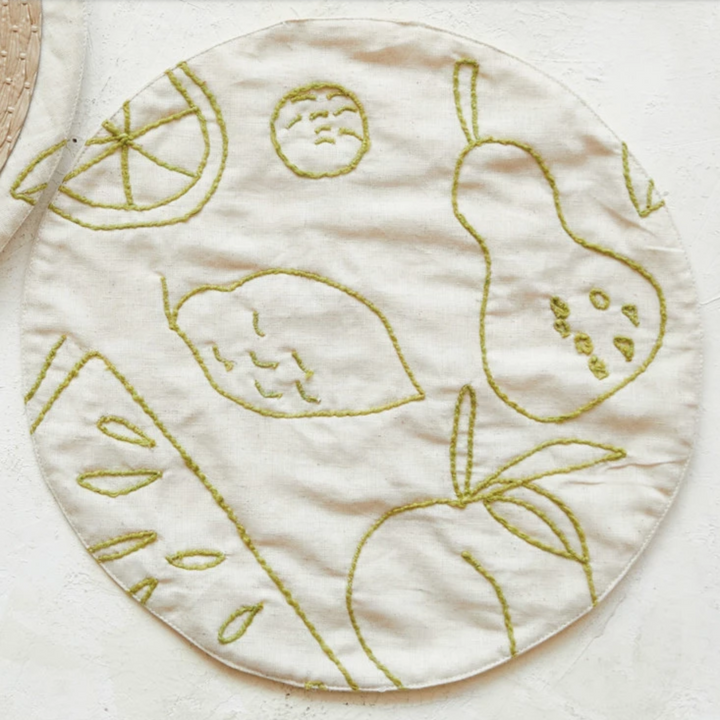 Green Fruit Embroidered Placemat