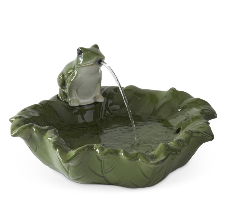 Lily Pad & Frog Ceramic Fountain