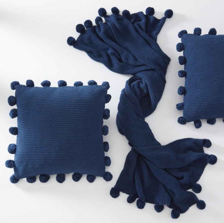 Pom Pom Stitch Knit Cotton Throw