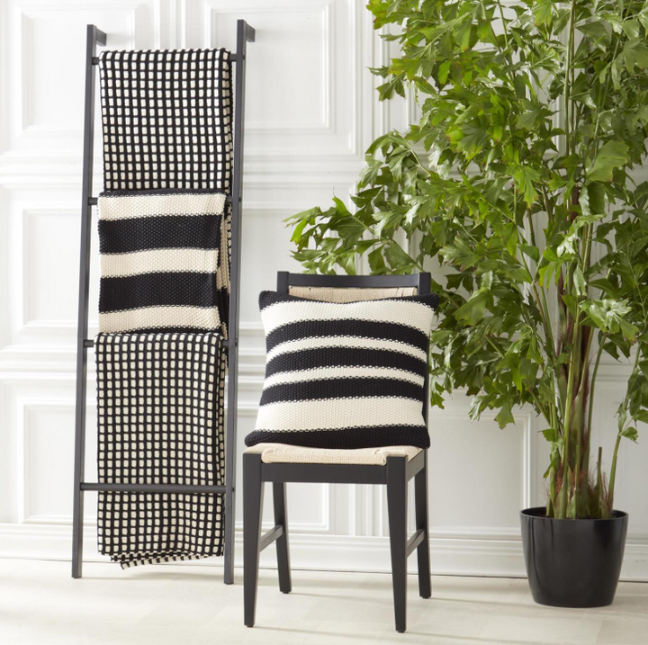 Black & Cream Knit Striped Pillow