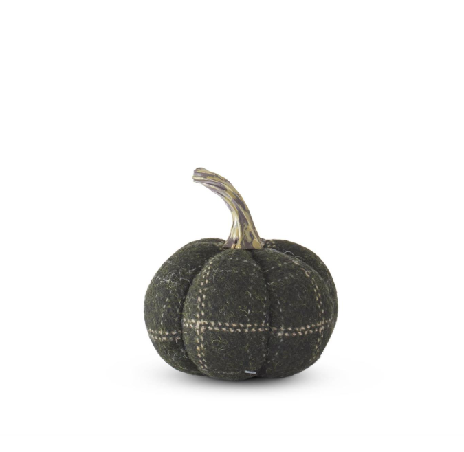 Deep Green Plaid Fabric Pumpkin