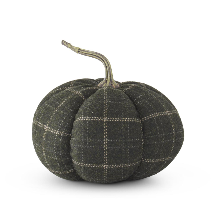 Deep Green Plaid Fabric Pumpkin