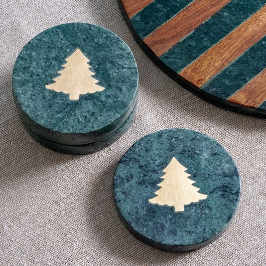 Evergreen Lodge Marble Coaster Set