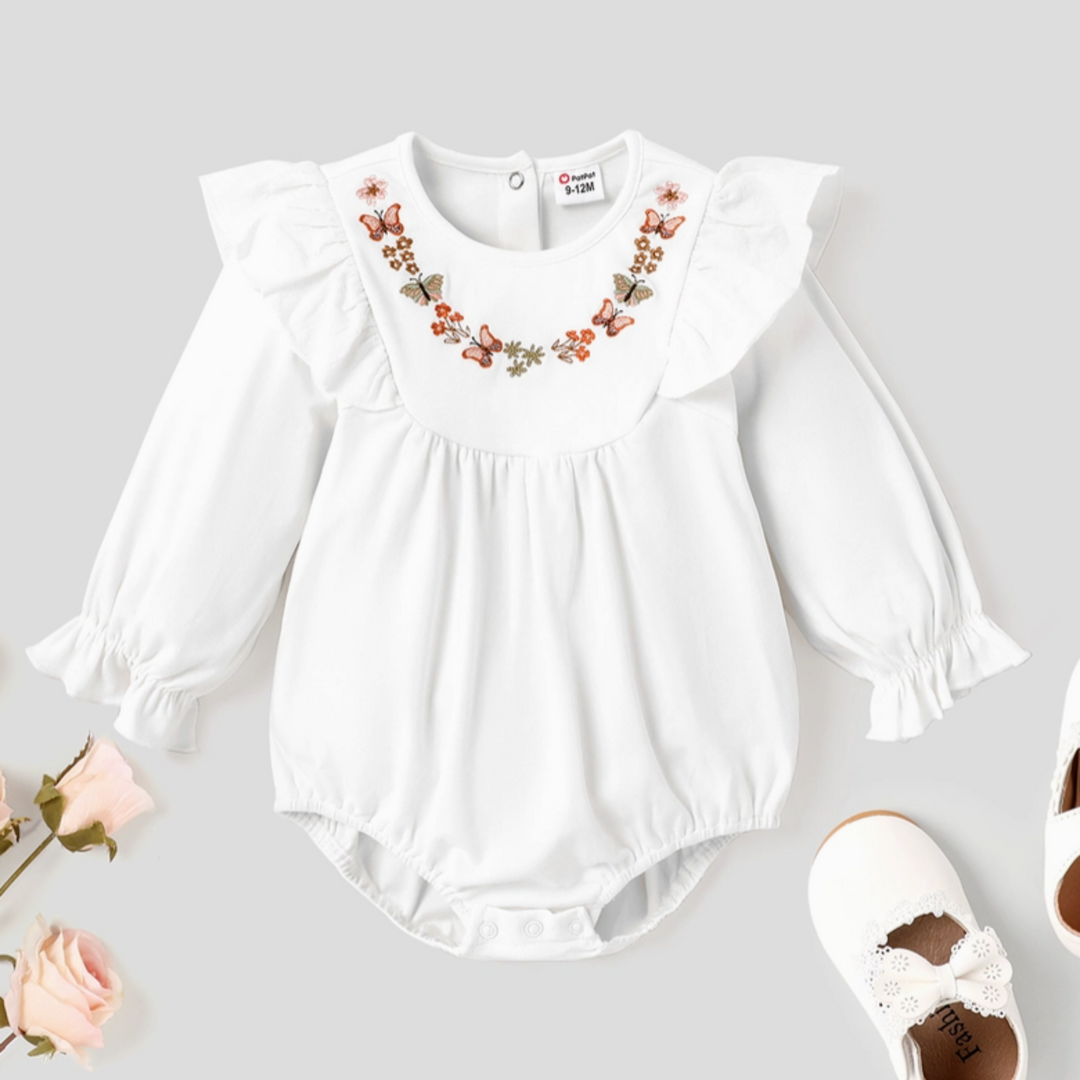 Butterfly Embroidered Ruffle Romper