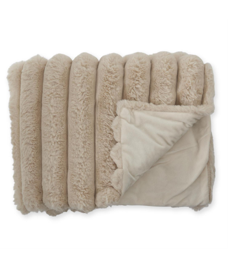 Tan Ribbed Faux Fur Throw