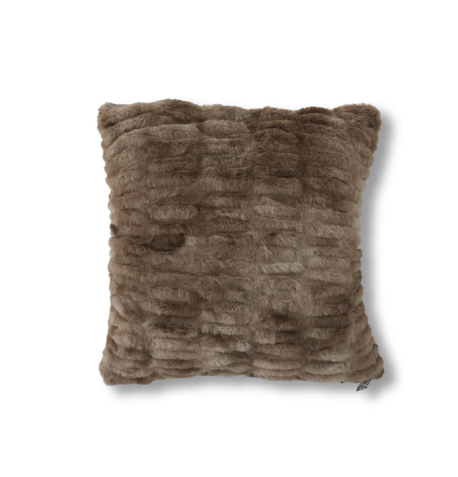 Coffee Ribbed Faux Fur Pillow