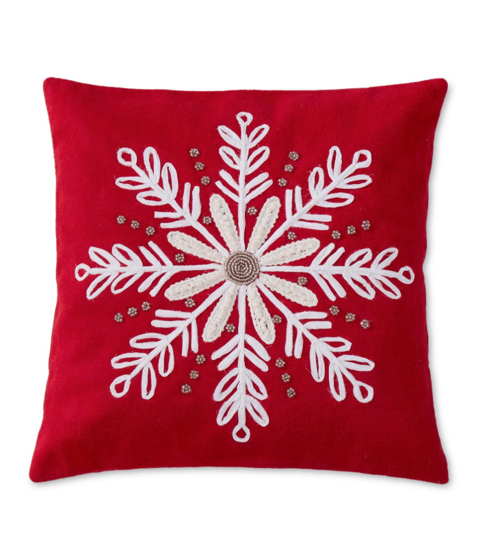 Beaded Embroidered Snowflake Wool Pillow