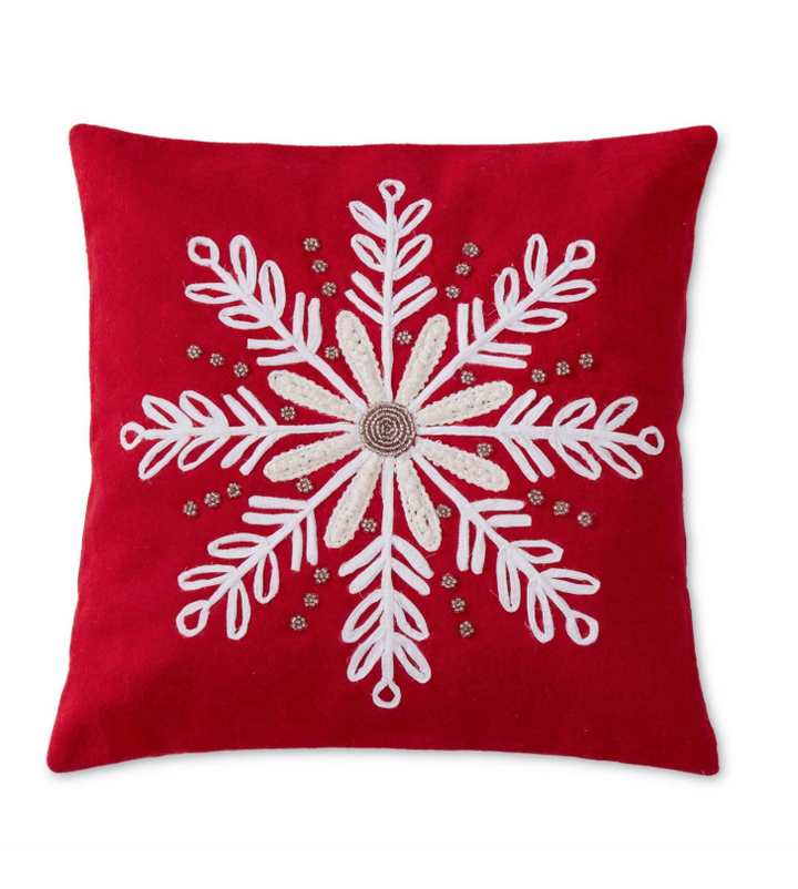 Beaded Embroidered Snowflake Wool Pillow