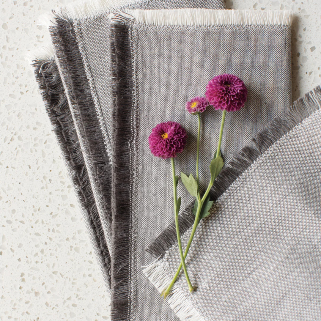 Shadow Chambray Napkin with pink dahlia