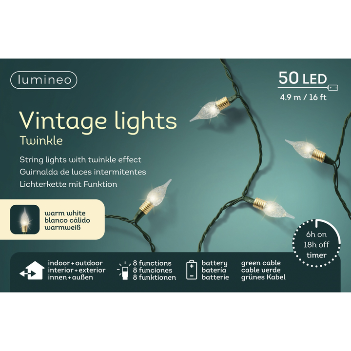 Lumineo Vintage Twinkle - Warm White Lights on Green Wire