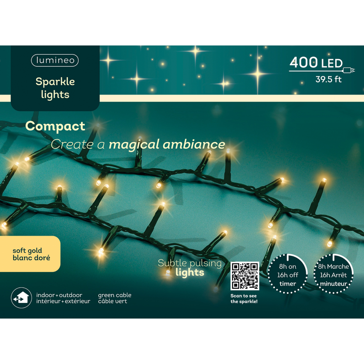 Lumineo Compact - Soft Gold Sparkle Lights on Green Wire