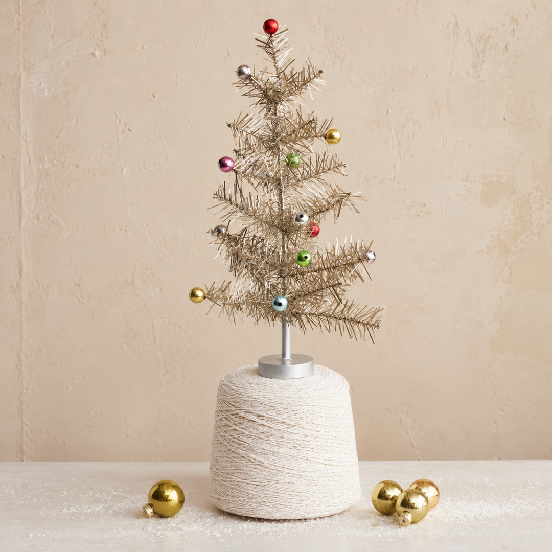 Silver Tinsel Ornament Tree