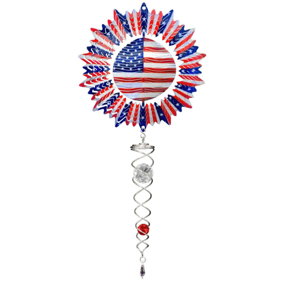 Decorative wind chime with American flag design on a white background
