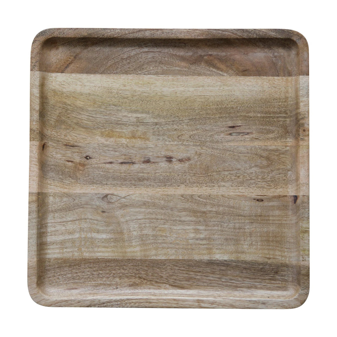 Wooden tray with a natural finish on a white background