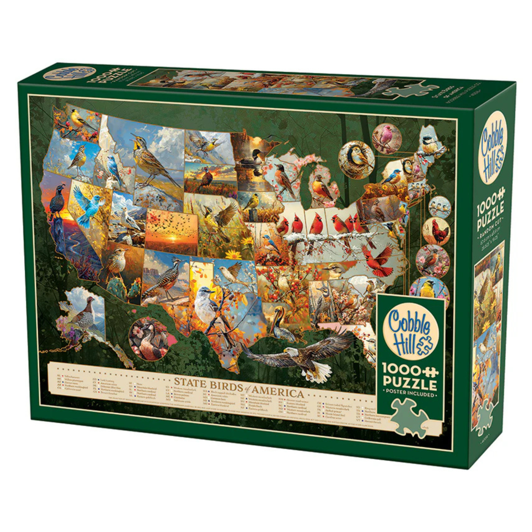 Cobble Hill puzzle box featuring state birds of America design