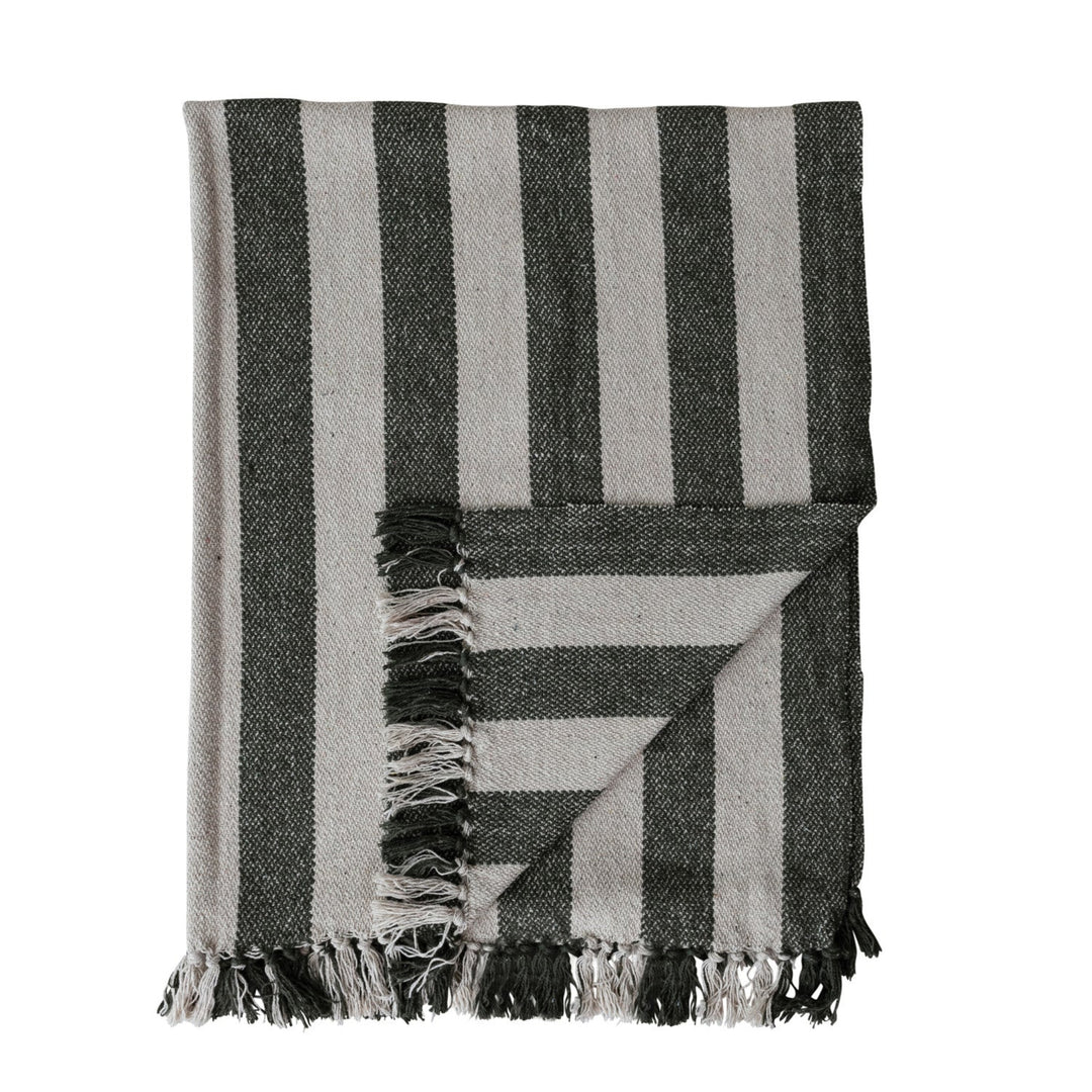 Striped blanket with black and gray colors on a white background