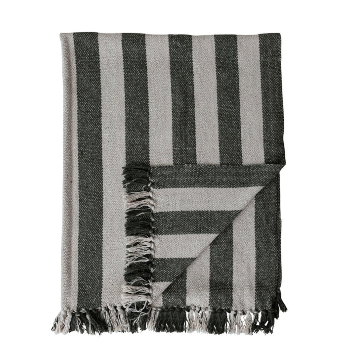 Striped blanket with black and gray colors on a white background