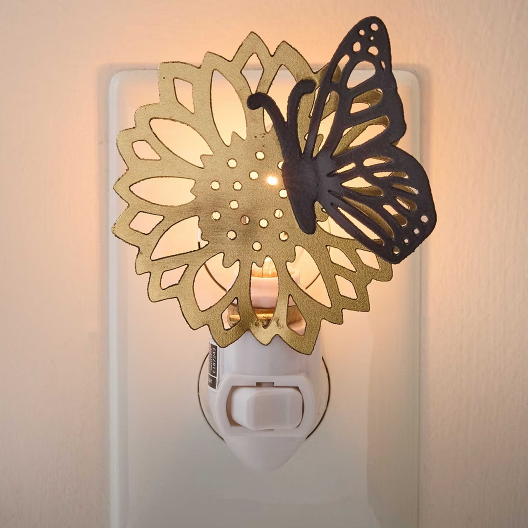 Decorative butterfly night light on a neutral background
