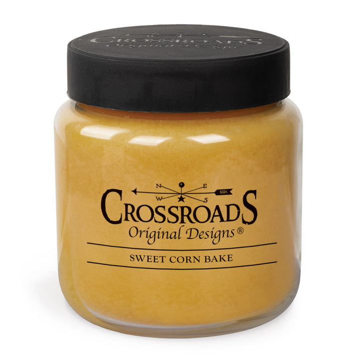 Jar of Crossroads Sweet Corn Bake candle on a white background