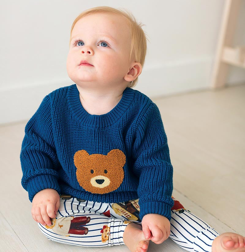 Navy Bear Baby Sweater