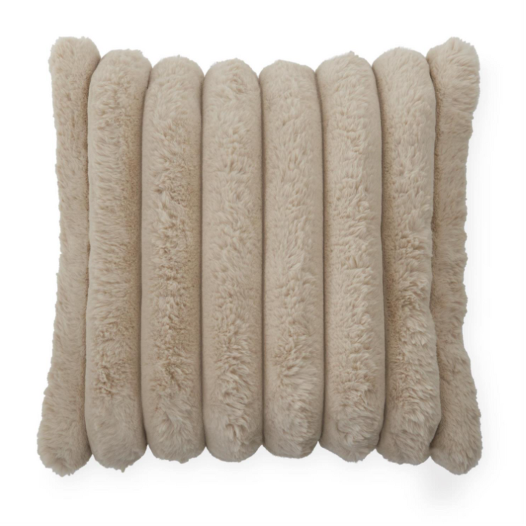 Tan Ribbed Faux Fur Pillow