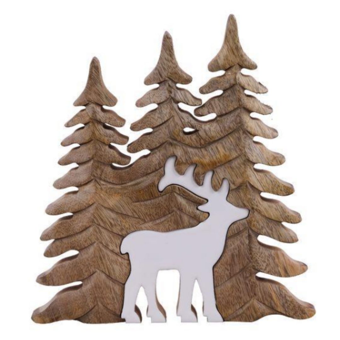 Triple Tree & Deer Wooden Cutout