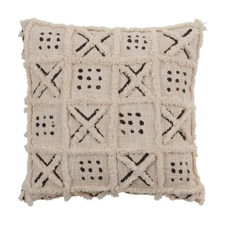 Decorative pillow with geometric pattern on a white background