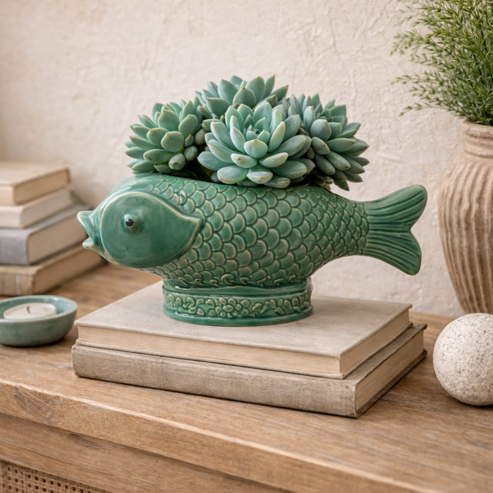 Turquoise Fish Shaped Planter