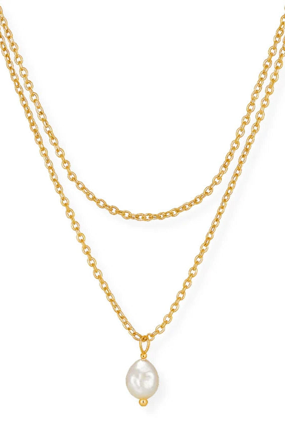 Ellie Vail Jalen Double Chain Pearl Necklace
