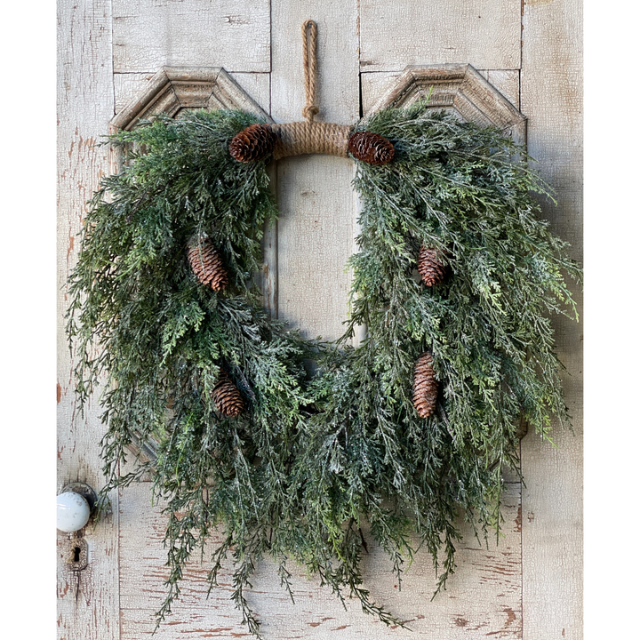 Large Silver Thread Cedar Wreath - Local Pickup