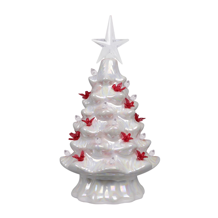 Iridescent Lighted White Cardinal Tree