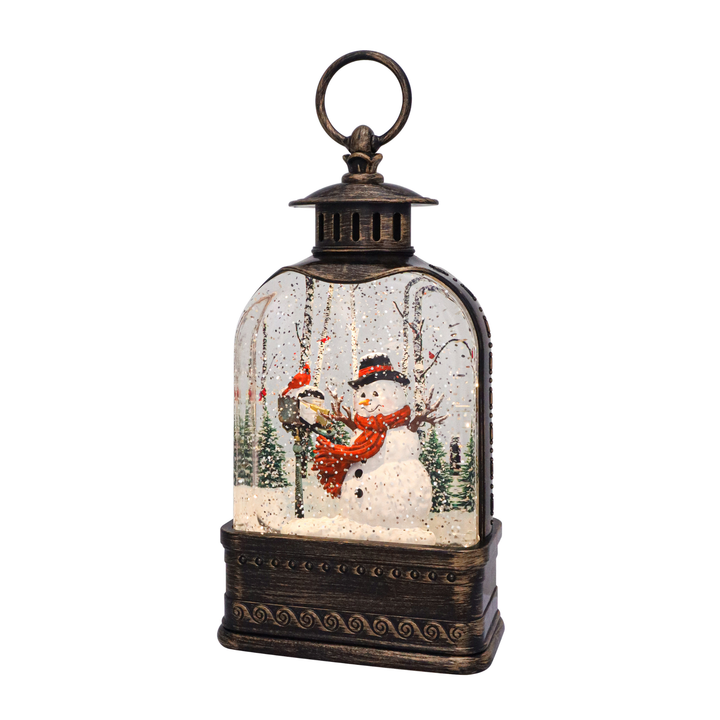 Snowman & Cardinal Domed Glitter Lantern