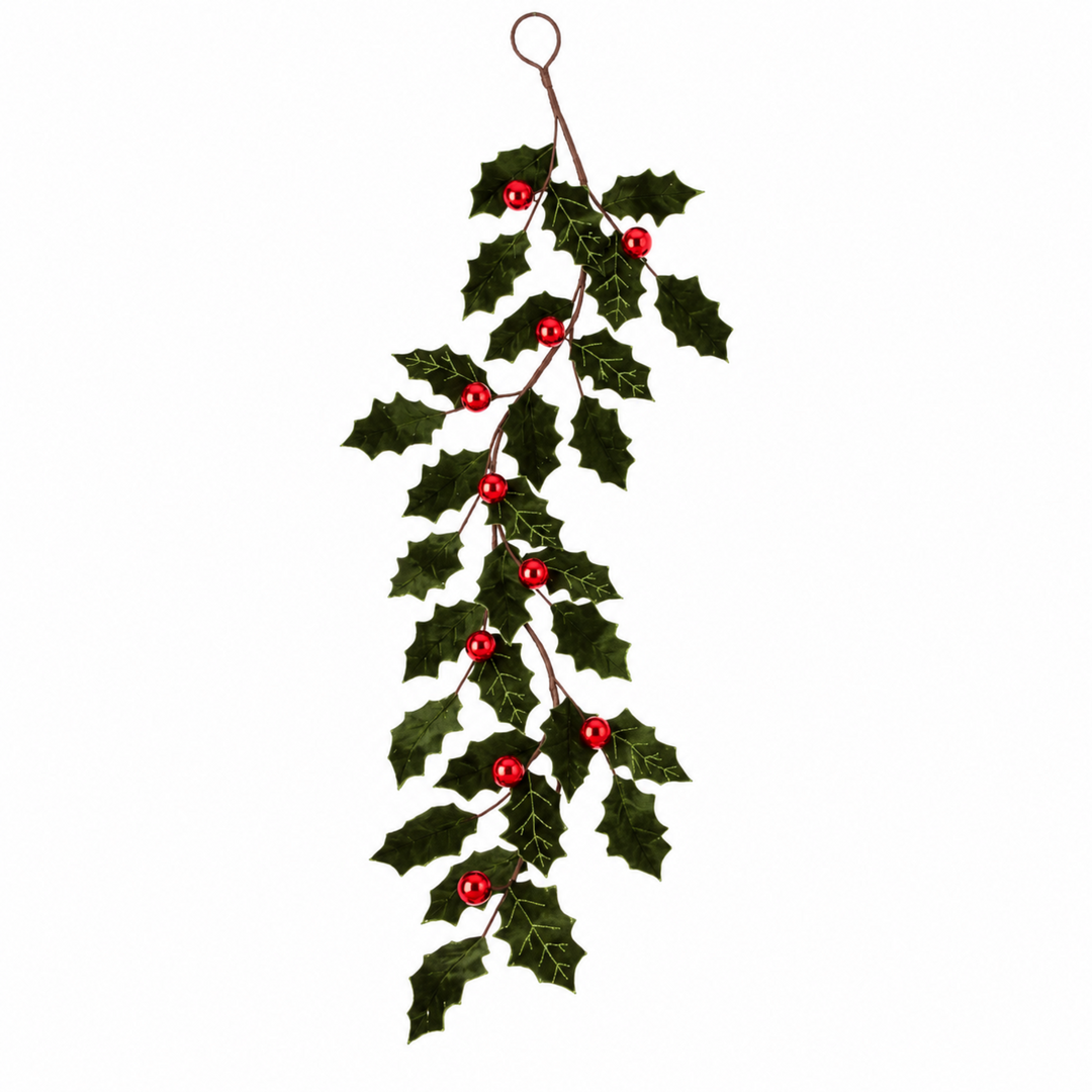 Velvet Holly Leaf & Berry Garland