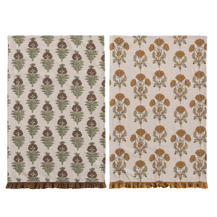 Two patterned fabric swatches on a white background