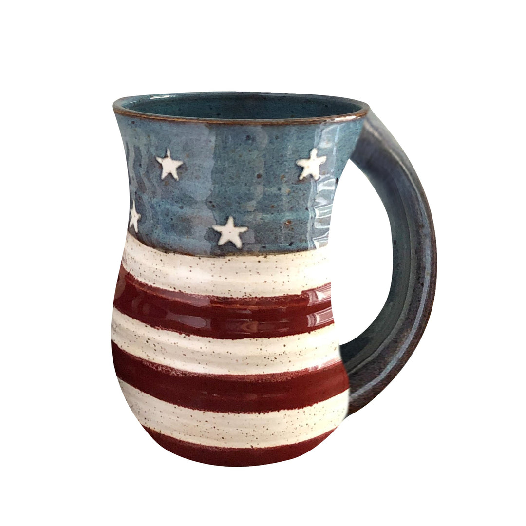 Ceramic mug with American flag design on a white background