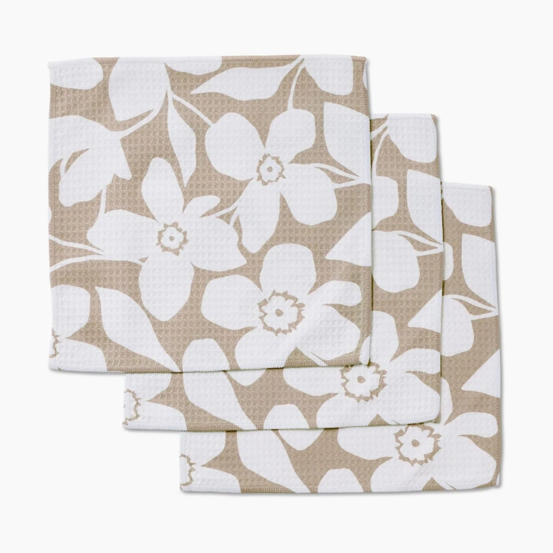 Geometry Big Tan Flowers Waffle Washcloth Set