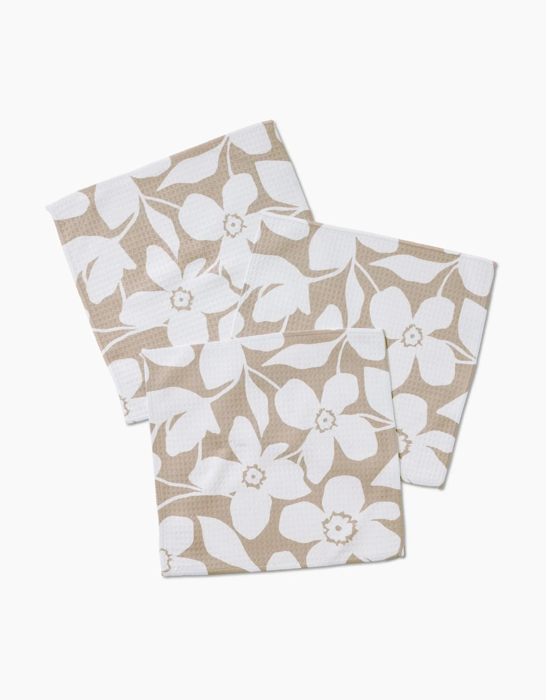 Geometry Big Tan Flowers Waffle Washcloth Set