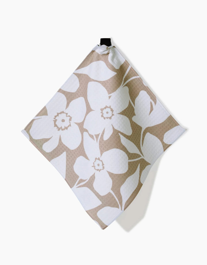 Geometry Big Tan Flowers Waffle Washcloth Set