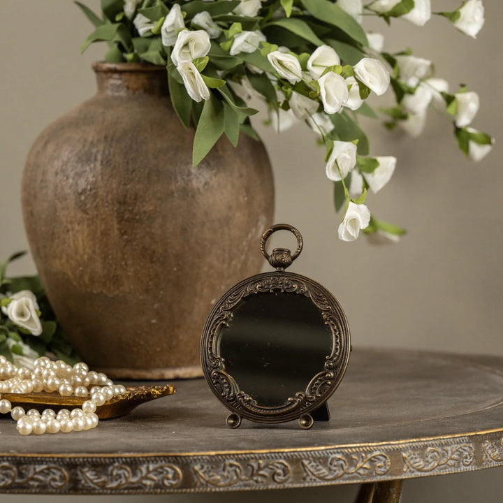 Antiqued Brass Mini Tabletop Mirror