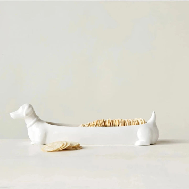 White Dachshund Cracker Dish