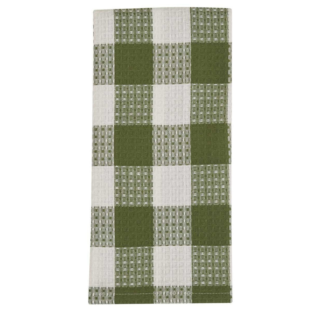 Green and white checkered towel on a white background