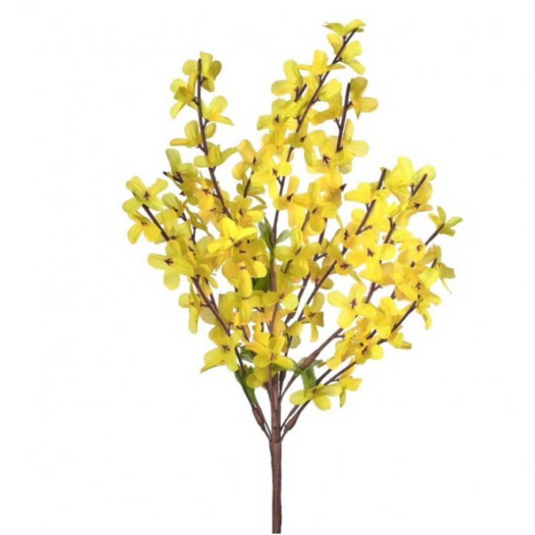 Artificial yellow flower branch on a white background