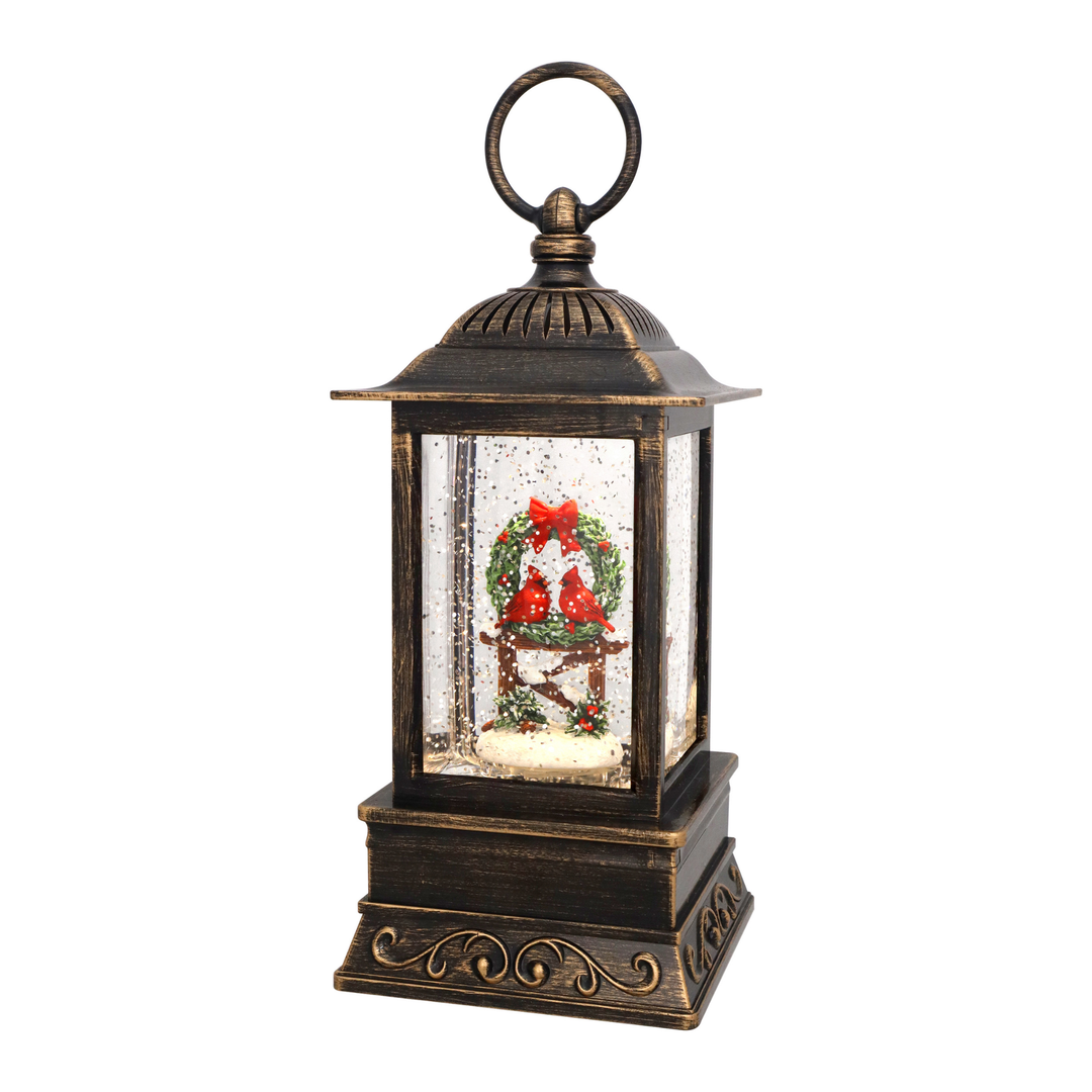 Winter Wreath Cardinals Glitter Lantern