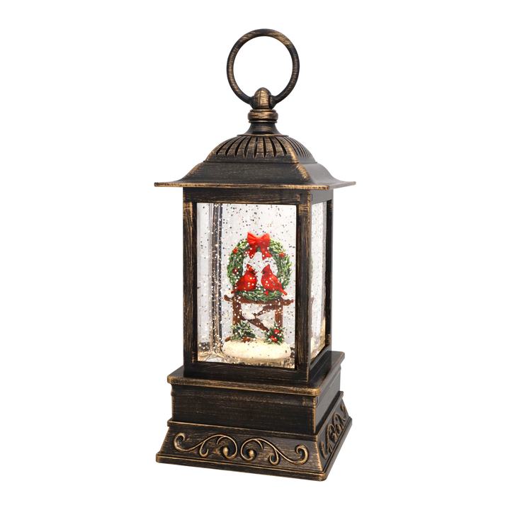 Winter Wreath Cardinals Glitter Lantern