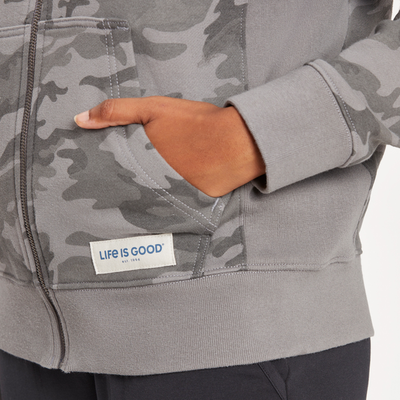 Women's Life Is Good Gray Camo Fleece Zip Hoodie